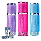 LUXPRO 3 Pack Mini Flashlights - LP395 Gel Glow in Dark - Aluminum LED Flashlights with Maximum Brightness of 40 Lumens - IPX4 Water Resistant - 3 AAA Batteries Included - Pink, Purple & Blue