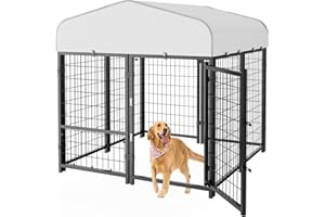 SINO LUBAN Outdoor Dog Kennel Outside with Small Door- 4x4x4.5 Large Dog Kennels with Roof for Small Dogs Breed -Run Cage Enclosure Pens Outside Yard (Can Connect Your Dog House)