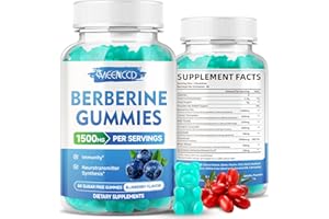 MEENCCD Berberine Gummies with Ceylon Cinnamon 1500mg, High Potency Berberine HCL Supplement, Plus Ceylon Cinnamon, Milk Thistle, Immune System & Metabolism Support, Blueberry Flavor, 60 Cts