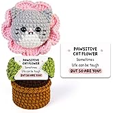 WoollyPearl Handmade Positive Crochet Cat Plush Gift – Cute Cat Flower Emotional Support Crochet Animal for Women, Mom, Best Friend, Inspirational Gifts