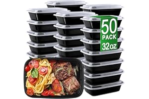 APSIC Meal Prep Containers, 50 Pack 32oz (100-Piece) Disposable Take Out Food Storage Containers with Leakproof Lids, Reusable Plastic To Go Lunch Boxes, BPA Free, Microwave/Dishwasher/Freezer Safe