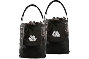 Qchengsan Mushroom Foraging Bag, 2 Pcs Mesh Foraging Pouch, Collapsible Garden Fruit Gathering Basket, Adjustable Shoulder Strap, Black