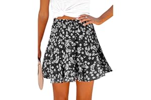 Aoudery Womens Summer Flowy Shorts Casual Boho Floral Skorts Ruffle Mini Skirts Running Tennis Chiffon Butterfly Shorts Floral Black_02, Medium