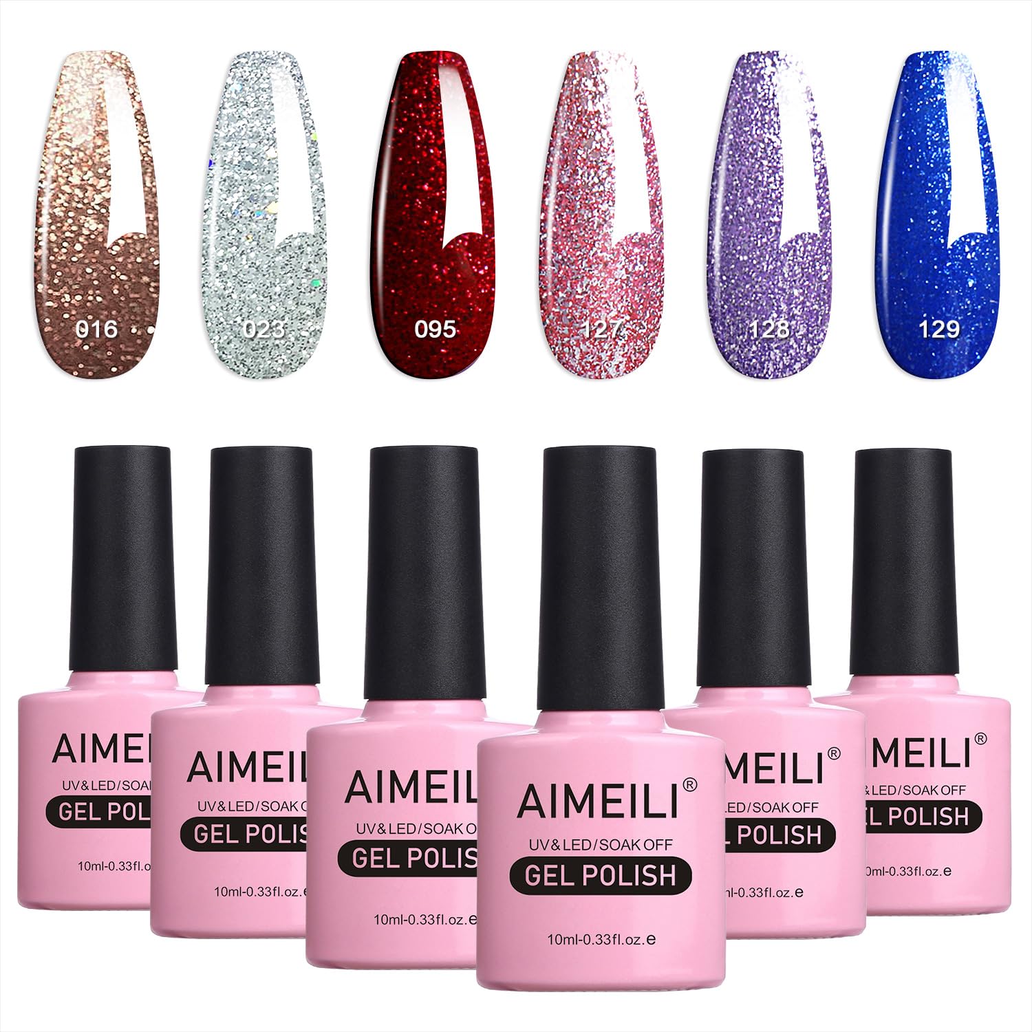 AIMEILI Christmas Glitter Gel Nail Polish Set Soak Off UV LED Gel Polish Sparkle Multicolour/Mix Colour/Combo Colour Of 6pcs X 10ml - Gift Kit 29 — image 1
