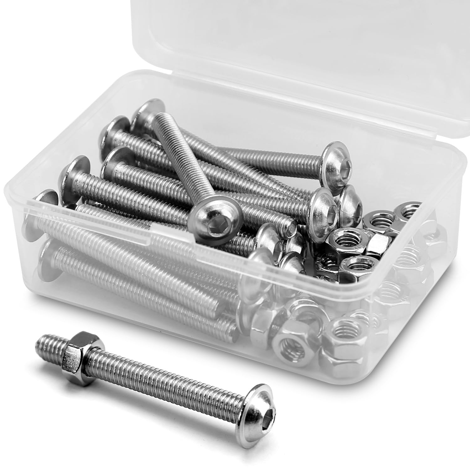 (20 pcs) M6 x 60mm Hex Socket Screws with Flange and Nuts Set 304 Stainless Steel Pan Head Screws