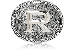 ITERA Western Cowboy/Cowgirl Initial Belt Buckle-Silver- Large Letter Buckles for Men and Women - Custom Girls/Boys