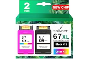 SAILNER 67XL HP Printer Ink, Replacement for HP Ink 67 for HP 67 Ink cartridges Black/Color Combo Pack, Compatible with DeskJet 2755e 2855e 2700e 4155e 2734e 2827e 4100e Envy 6055 6455e Printer 67XL
