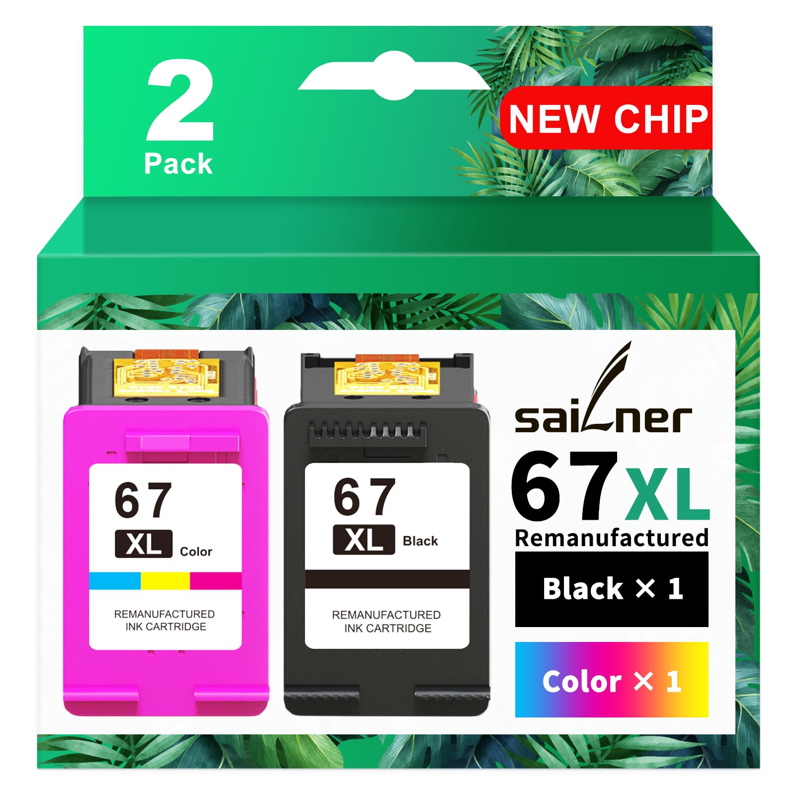 Photo 1 of SAILNER 67XL HP Printer Ink, Replacement for HP Ink 67 for HP 67 Ink cartridges Black/Color Combo Pack, Compatible with DeskJet 2755e 2855e 2700e 4155e 2734e 2827e 4100e Envy 6055 6455e Printer 67XL