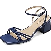 TEAIEUI Strappy Heels for Women Square Open Toe Sandals Comfort Chunky Block High Heels Ankle Strap Wedding Bridal Party Prom Dress Shoes