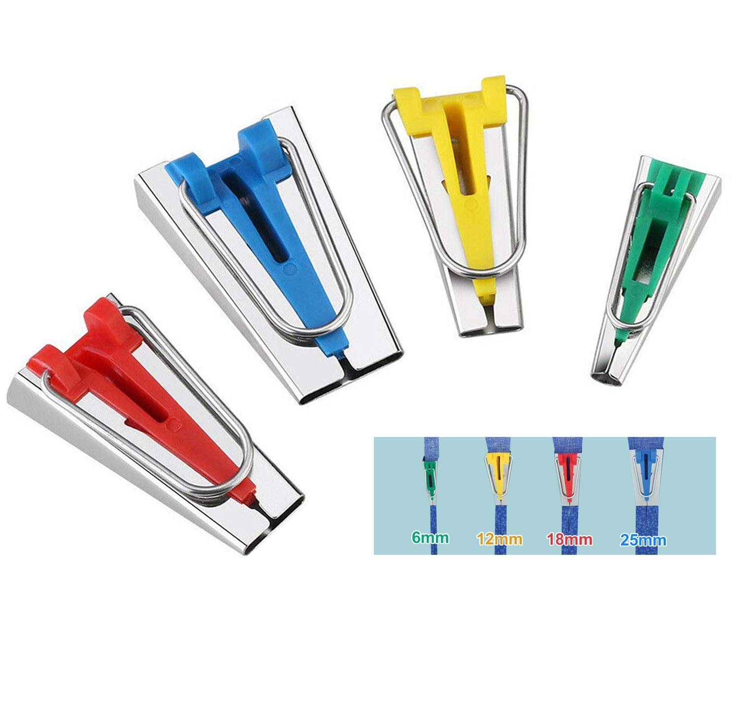Bias Tape Maker Set with 4 Sizes (6mm/12mm/18mm/25mm) for Sewing and Quilting Bias Tape Maker Tool for DIY Patchwork, Arts and Crafts
