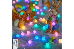Easter Multicolor Globe String Lights,Waterproof 20ft 40 LED Fairy Lights with Remote Timer, 8 Modes for Indoor Outdoor, Batt