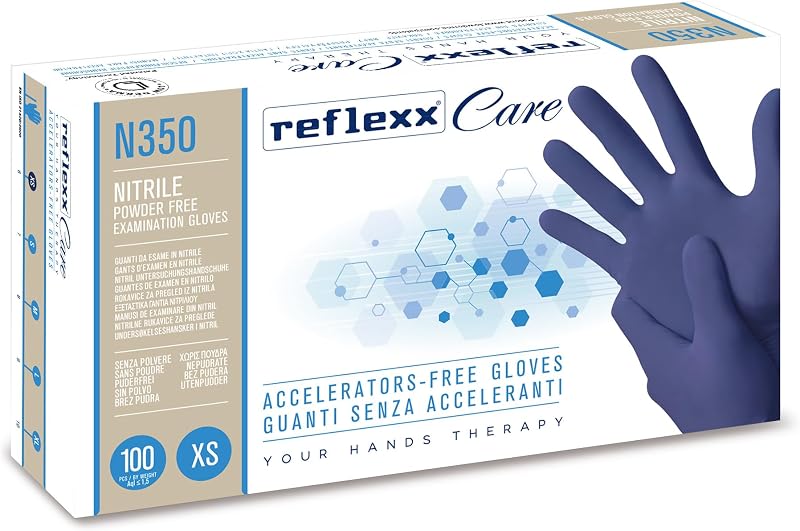 REFLEXX N350 Nitrile Gloves XS Accelerator-Free 100 Count