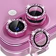 Choiche Compatible for iPhone 16 /iPhone 16 Plus Camera Lens Protector Bling, 9H Tempered Glass Camera Cover Screen Protector Metal Ring Decoration Accessories(Glitter-Pink)