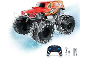 CAROX Remote Control Car Toys for Boys 360° Spin Monster Truck for All Terrain, Off-Road Amphibious RC Car Toy Gifts for Boys and Girls Summer Pool Toys (Red)