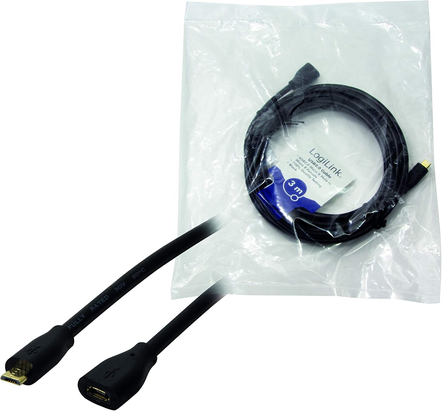 LogiLink CU0124 USB 2.0 Micro-B Extension Cable, Black, 3 m - Image 4