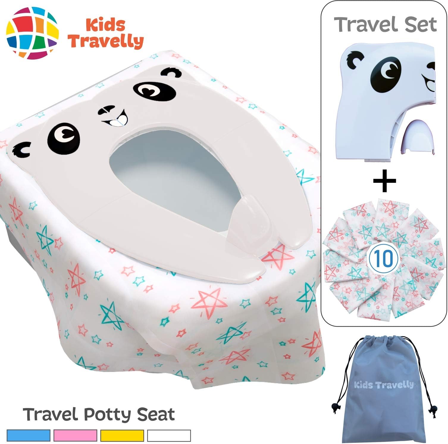 Travel Potty Seat For Toddler & 10 Toilet Seat Covers Disposable  – Travel Set of Training Potty Seat and Toilet Seat Covers - Portable, Hygienic. Makes Potty Training Easy. By KidsTravelly