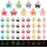 PH PandaHall 54pcs 9 Colors Glass Ball Charms Star Charms Luminous Star Pendants Glow in the Dark Pendants for Jewelry Making Bracelet Dangle Charm DIY Crafts 17X19mm
