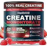 Health4All Creatine Monohydrate Gummies 5G for Men & Women, Preworkout Supplement for Energy & Muscle Growth Support with Electrolyte, BCAA, L-Carnitine & Taurine- Strawberry 120 Gummy