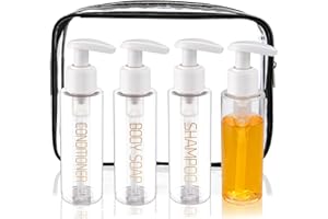 Hethyo Travel Bottles Plastic Pump Bottle Dispenser Tsa Approved 3.4oz/100ml 4 Pack Refillable Shampoo and Conditioner Empty Travel Size for Cosmetic, Lotion, Liquid Soap (Clear)