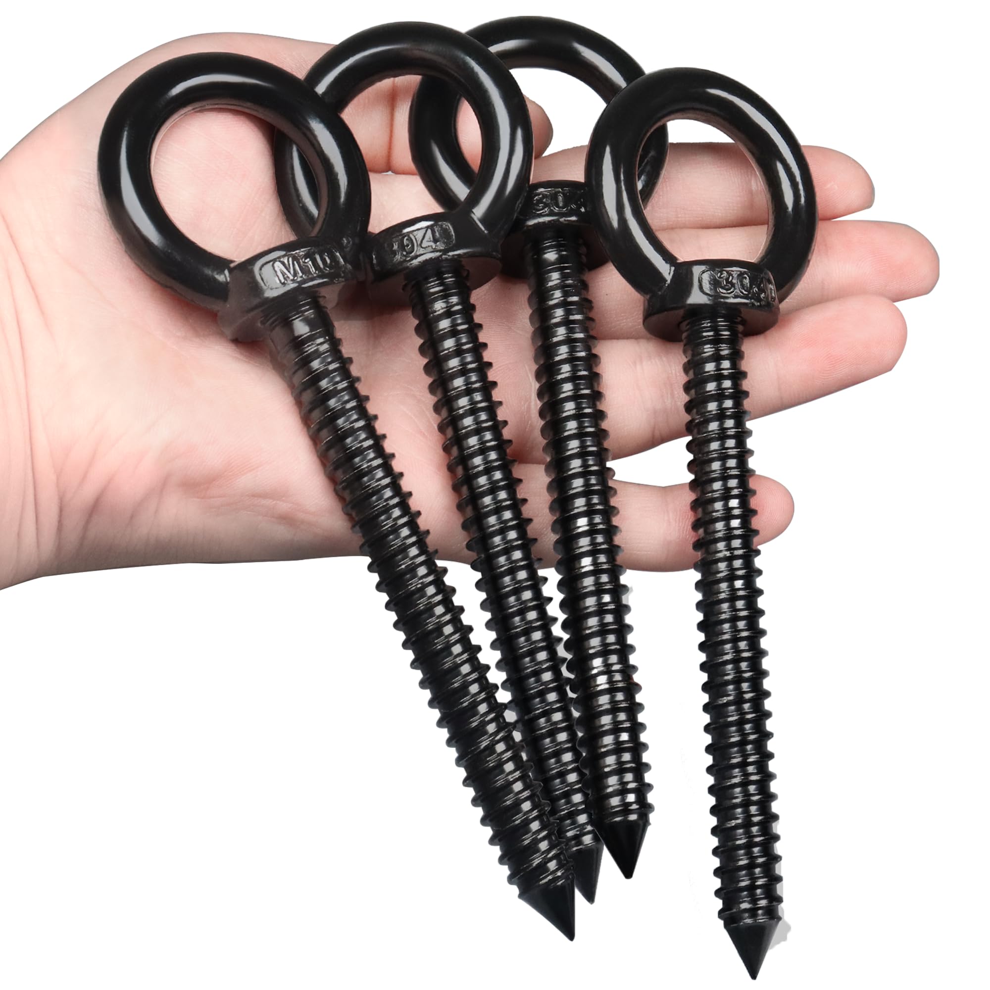 OHIYO 14cm Heavy Duty Eye Hooks M10 Self Tapping Eyelet Screw Load Capacity 300kgHeavy Duty Screw in Eye Hooks for Hammock Stand, Swing Chair, Yoga, Heavy Indoor & Outdoor Uses (Black)