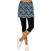 Ekouaer Skirted Leggings for Women Tennis Golf Skorts Capris Gym Yoga Legging with Skirts