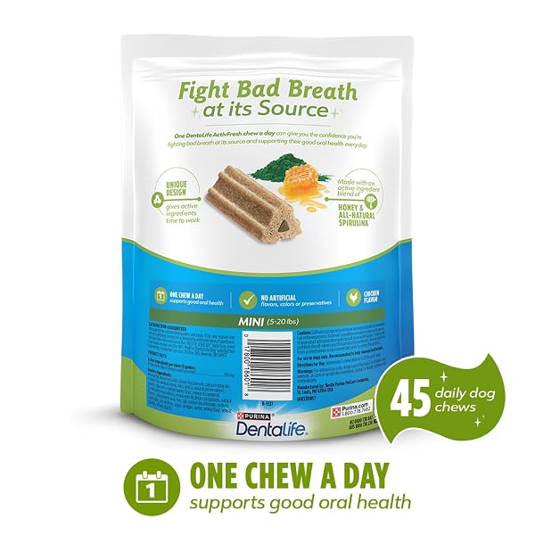 DENTALIFE ACTIVFRESH PACK OF 2 DOG CHEWS FOR SMALL DOGS, DENTAL CHEWS TO FRESHEN BREATH, CHICKEN FLAVOR, 13.5 OZ. EACH, 45 EACH/90 TOTAL – 45 CT. POUCH