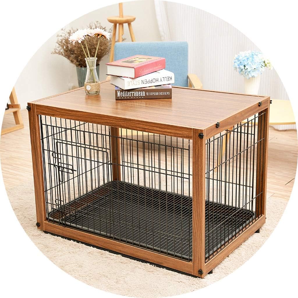 Kennels Dog Cage Wooden Wrought Iron Small and Medium Dog Indoor Dog Fence Large Household Pet Isolation Cage Supplies Durable (Color : A, Size : 95x65.5x66cm)