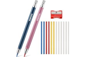 Avenuebool Sewing Chalk Markers for Fabric, Aluminum Chalk Pencil Refillable Cartridge Set, Marking Tool for Sewing with Sharpener and 12 Pcs 4mm Refills(Colorful)