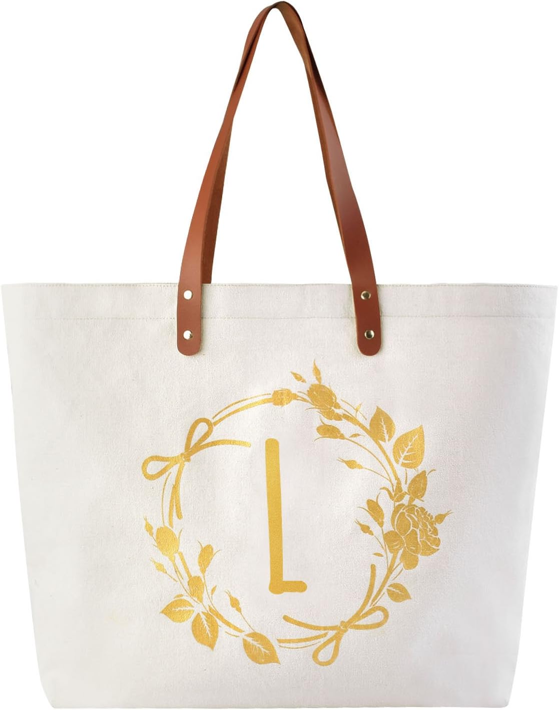 ElegantPark Bridesmaid Gifts Bag Personalized Monogrammed Gifts for Women Monogram L Initial Bags and Totes Wedding Gifts Birthday Gifts Teacher Gifts Bag with Pocket Canvas