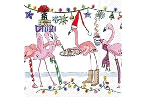 Ideal Home Range C721400 20-Count Winter Flamingo Paper Cocktail Napkins, Multicolor