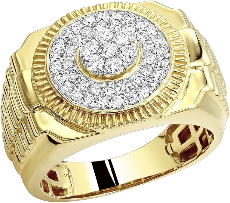 Men's Pinky Rings 0.9ct 10k Rose, White or Yellow Gold Diamond Band 0