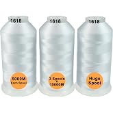 New brothread Huge Spools Embroidery Machine Thread -3xWhite | 100% Polyester, Various Assorted Color Packs, 5000M (5500Y) Each Spool, for All Embroidery Machines