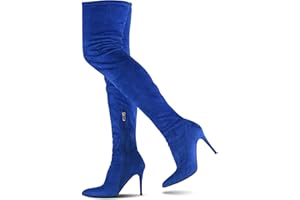 CAMSSOO Women's Thigh High Boots Faux Suede Elasticity Heels Over The Knee Boots Side Zip Pointed Toe Fashion Sexy Winter Stiletto Knee High Boots