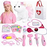 Kids Pet Doctor Kit for Toddlers, 21PCS Kids Doctor Playset with Plush Dog, Medical Toys, Stethoscope, Dress Up Costume, Carrying Bag,Christmas Birthday Gifts for Ages 3 4 5 6 7 8 Year Old Girls
