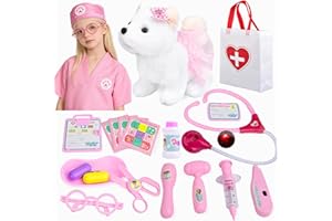 Sotodik Doctor Play Set,21PCS Vet Pretend Play for Kids,Walk and Bark White Dog,Doctor Kits Vet Role Play，Early Educational T