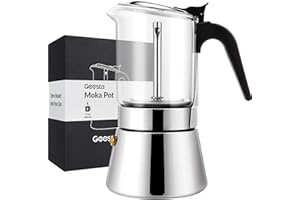 Geesta Premium Crystal Glass-Top Stovetop Espresso Moka Pot - 4/6/ 9 Cups Stainless Steel Coffee Maker- 360ml/12.7oz/9 cup (espresso cup=40ml)