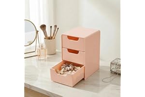Mini Pink Plastic 3 Drawer Organizer for Hair Accessories Jewelry and Makeup, Small Desk Storage Box for Girls Clips Scrunchi