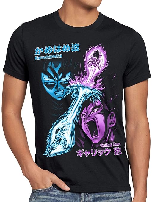style3 Goku vs. Vegeta Herren T-Shirt Energie Gallic Son Dragon Beam Struggle Ball Anime Schwarz