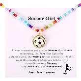 Mikovivi Soccer Beaded Necklace for Women, 44.32cm/17.45 Inch+2 Inch/5.08cm Adjustable Sport Themed Colorful Necklace Soccer Team Pendant Jewelry for Players Fans Gifts