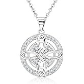 JANIEYS Celtic Knot Necklace S925 Sterling Silver Cubic Zirconia Trinity Love Knot Circle Pendant Nudo de Bruja Witches Knot Irish Jewelry Gifts for Women Mom Wife Her Birthday Christmas Anniversary