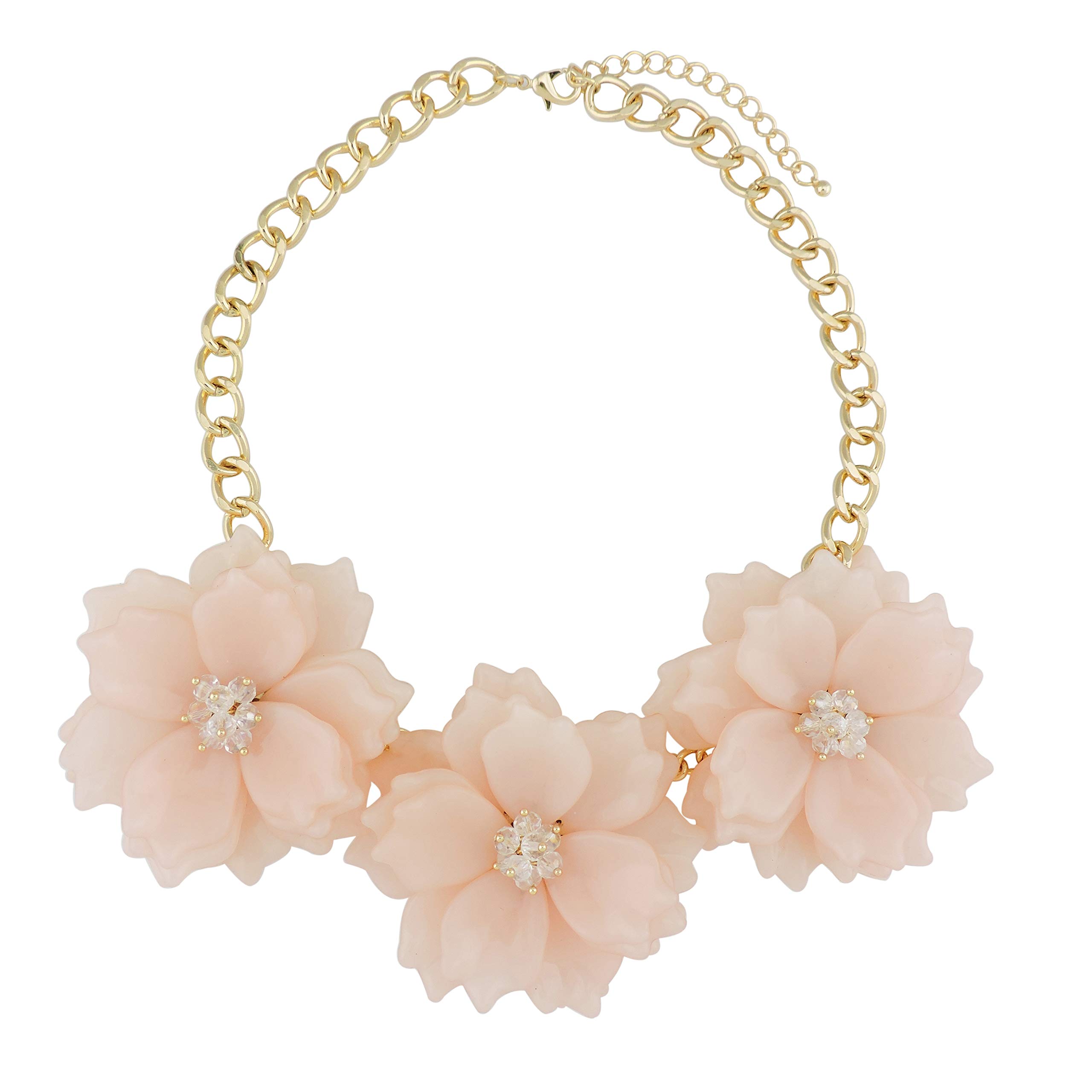 BOCAR Statement Chunky Flower Necklace Bib Collar Jewelry Set for Women (NK-1046-Pink Dogwood)