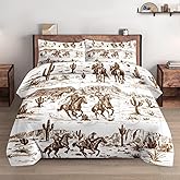 WeCozy Full Size Comforter Set with 2 Pillowcase, American Desert Cowboy Soft 3 Pcs Bedding for Kids and Adults, Western Vintage Horse Comforter Set for Room Bedroom Bed Decor