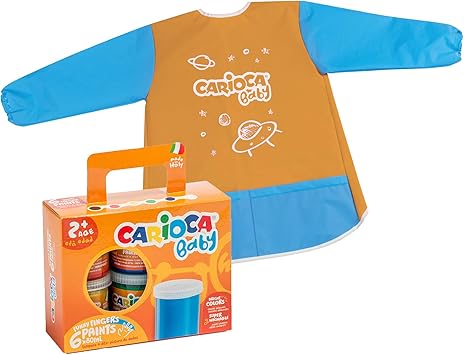 Carioca Set Pintura de Dedos y Babi | Kit con 6 Botes de Témperas Súper Lavables