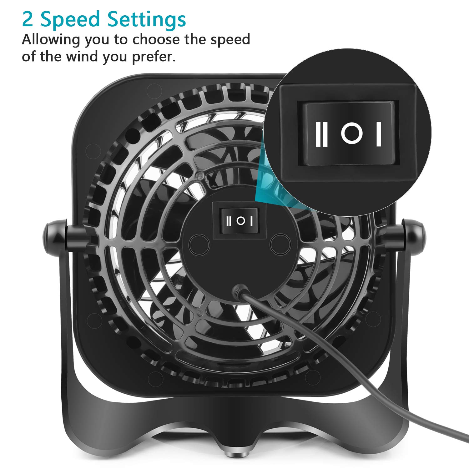 OPOLAR 4 Inch Mini USB Desk Fan, 2 Speeds, Lower Noise, USB Powered