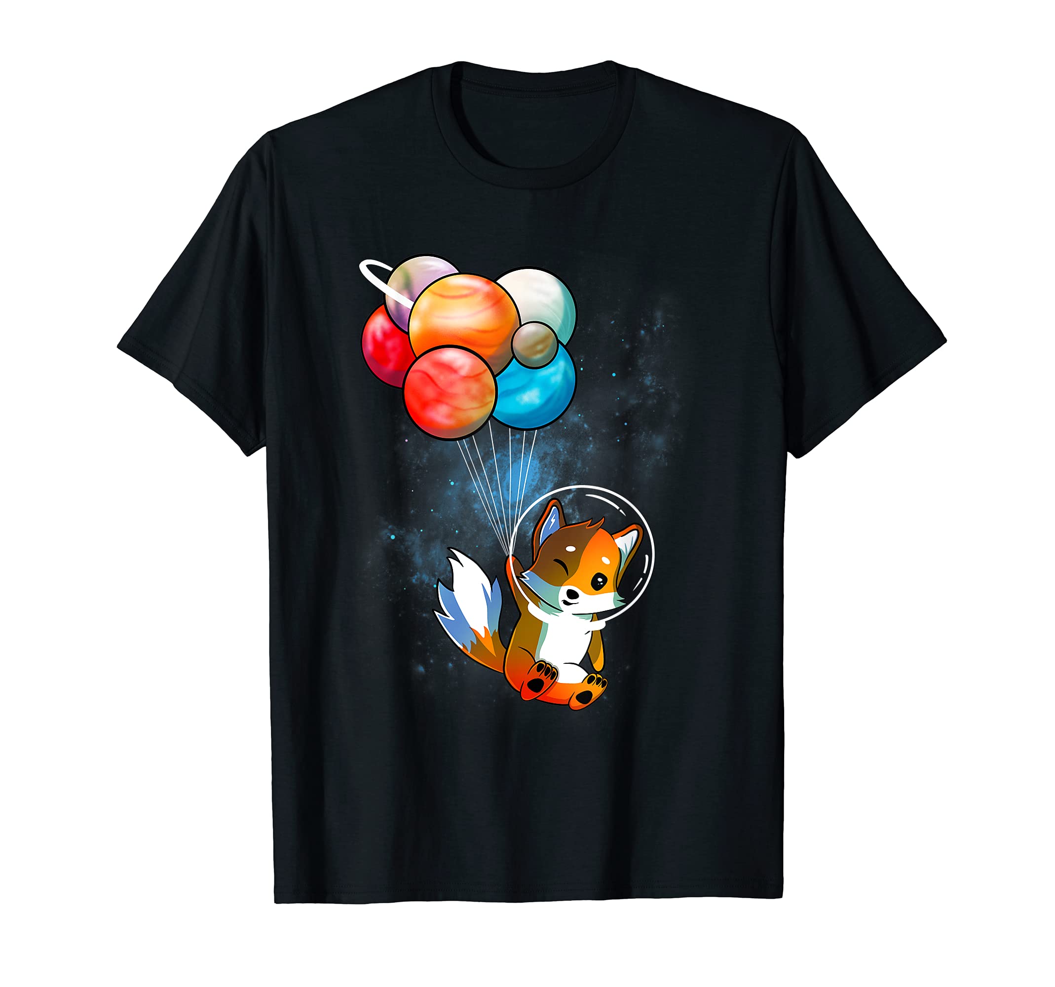 Funny Outer Space Fox Balloon Planets Space Travel Universe T-Shirt