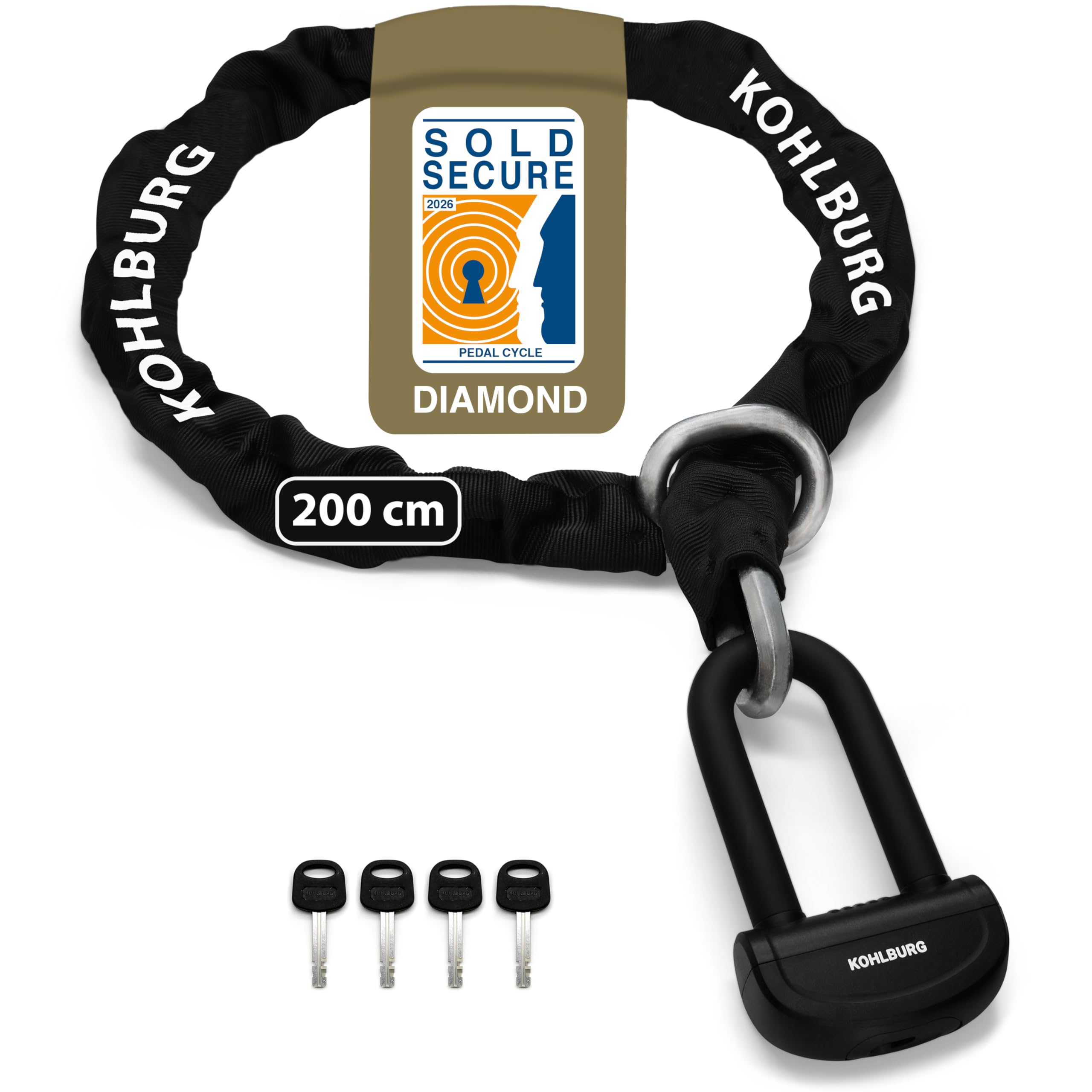 KOHLBURG 8 kg Massive Motorcycle Security Chain Lock - 210cm Long with Our Highest Security Level 15plus of 15 - Heavy Duty 13mm Steel Chain as Anti Theft Motorcycle Lock, Scooter & ebike Lock