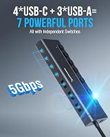 SABRENT 7-Port Powered USB Hub HB-3A4C with PD 48W Docking Station view 4