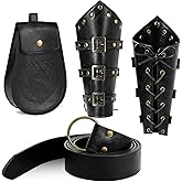 WooHand 3PCS Renaissance Accessories – Viking Renaissance Belt, Medieval Pouch & Leather Bracers for Halloween