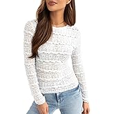 Essrite Womens Slim Fit Lace Mesh Top Crew Neck Long Sleeve See Through Shirt Blouses Tops Fall Outfits 2026