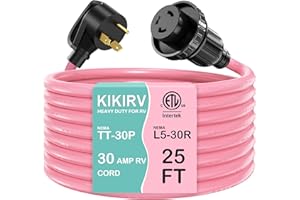 KIKIRV 30 Amp 25 Feet RV Power Cord with Locking Connector, Heavy Duty 30A Power Cord, TT-30P Male and L5-30R Twist Locking Female for RV Trailer Camper and Generator to House, ETL Listed